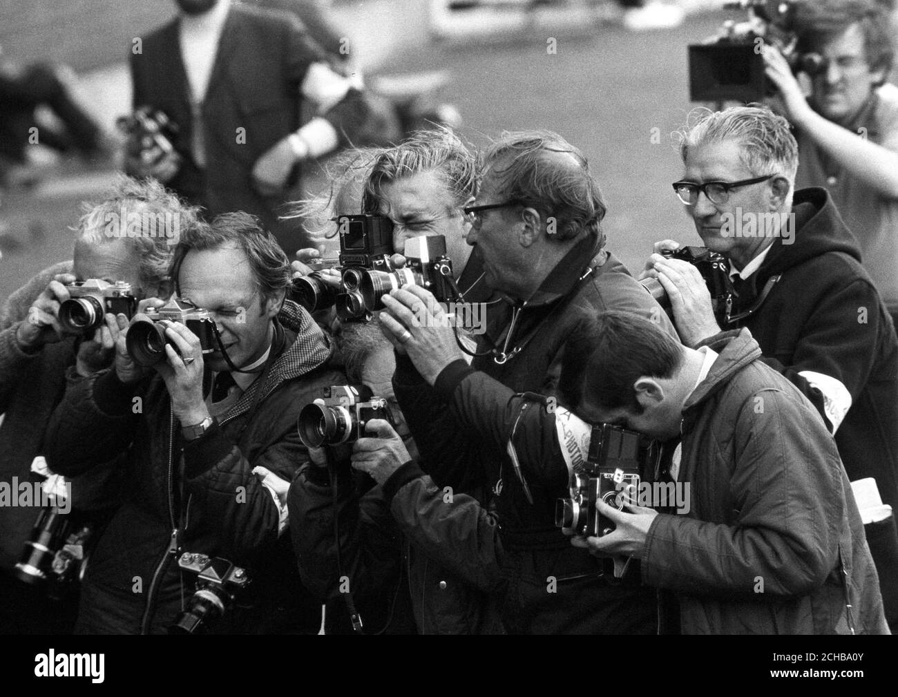 Einige Fotografen der Press Association, die die British Commonwealth Games 1970 abdecken. Stockfoto