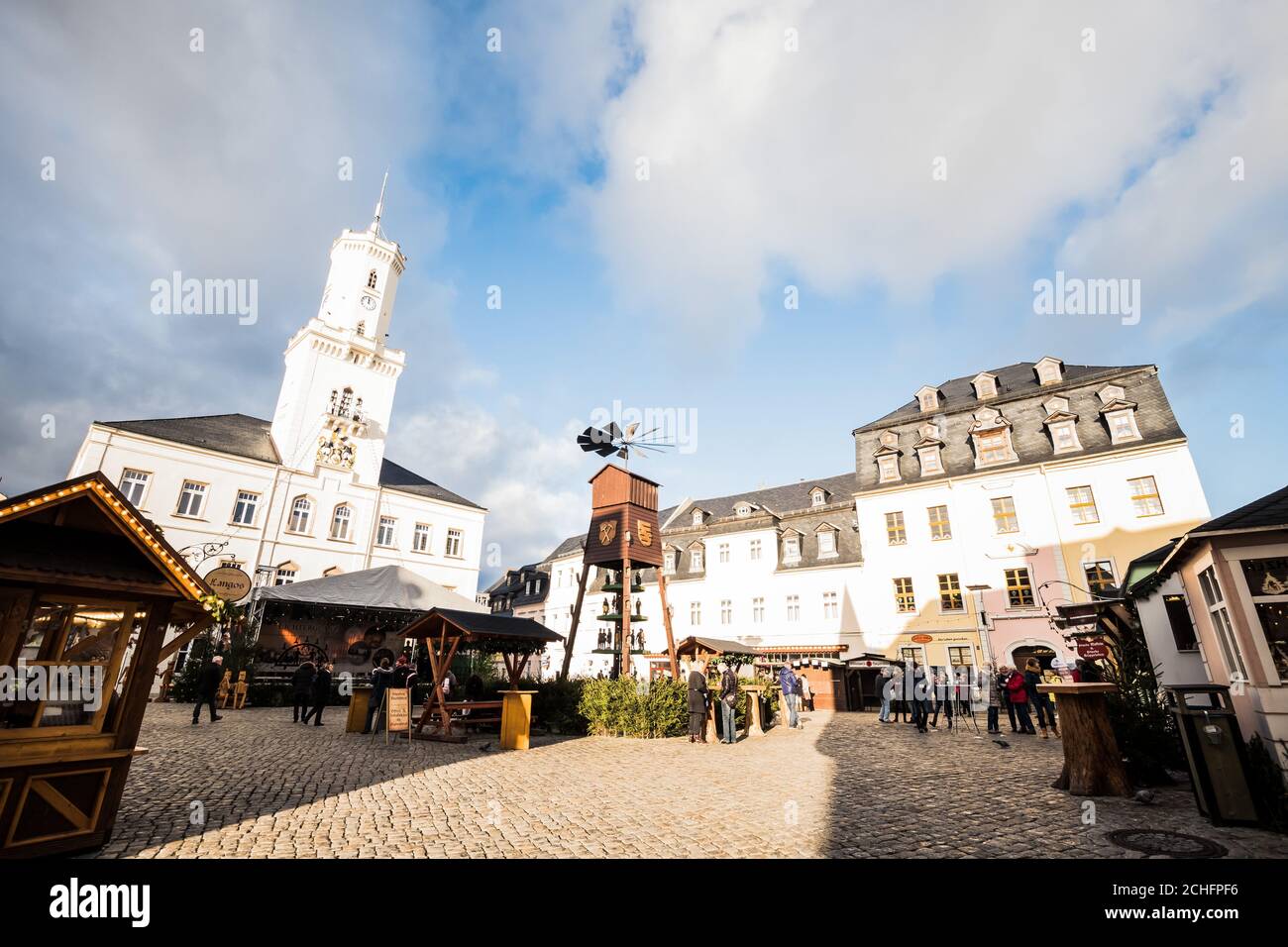 Schneeberg, Deutschland. Dezember 2019. Blick auf den Weihnachtsmarkt