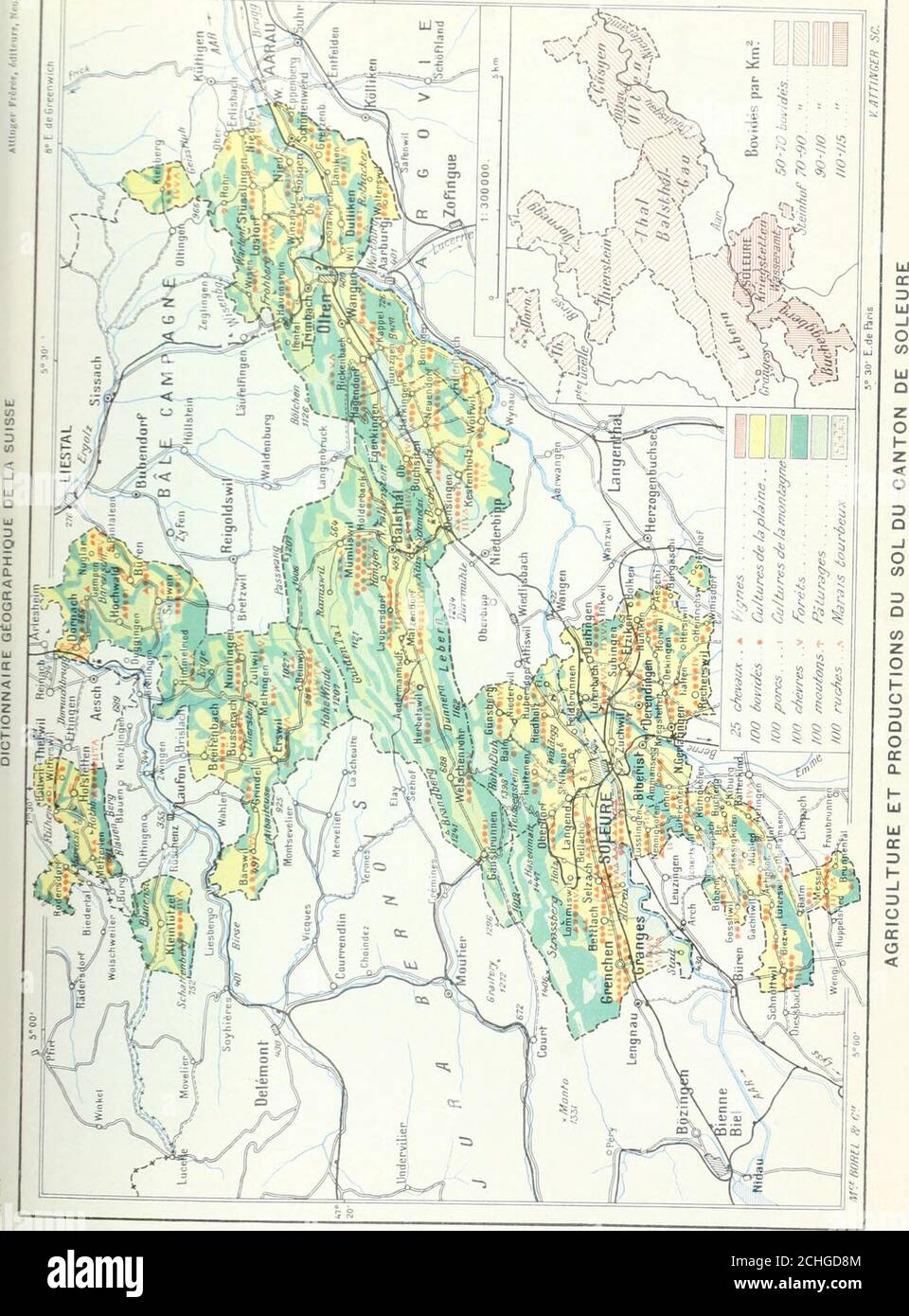 . Dictionnaire géographique de la Suisse; publié sous les Auspizenz de la Société neuchâteloise de géographie, et sous la direction de Charles knapp, Maurice Borel, cartographihe, et de V. Attinger, éditeur, avec des collaborateurs de tous les Cantons . Höhe. Letriton à crête, le triton alpestre et le triton palme setrouvent dans des Mares. Laar, les lacs, quelques petitscours deau, en particulier la Dunnern, sont peuples despoissons suivants : lamproie de rivière anguille, brochetsaumon, truite de lac, truite de rivière, ombre, petitelamproie, loche franche, nase, vairon, chevaine, vandoise, Stockfoto