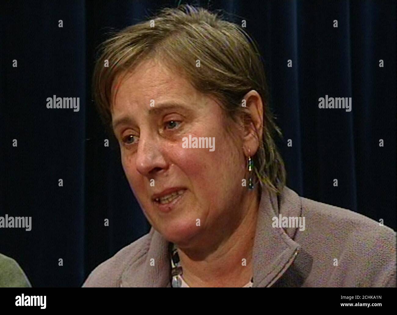 Aufnahme aus einem gepoolten ITN-Interview von Joanna Yeates' Mutter Theresa während einer Pressekonferenz über das Verschwinden ihrer Tochter. Stockfoto