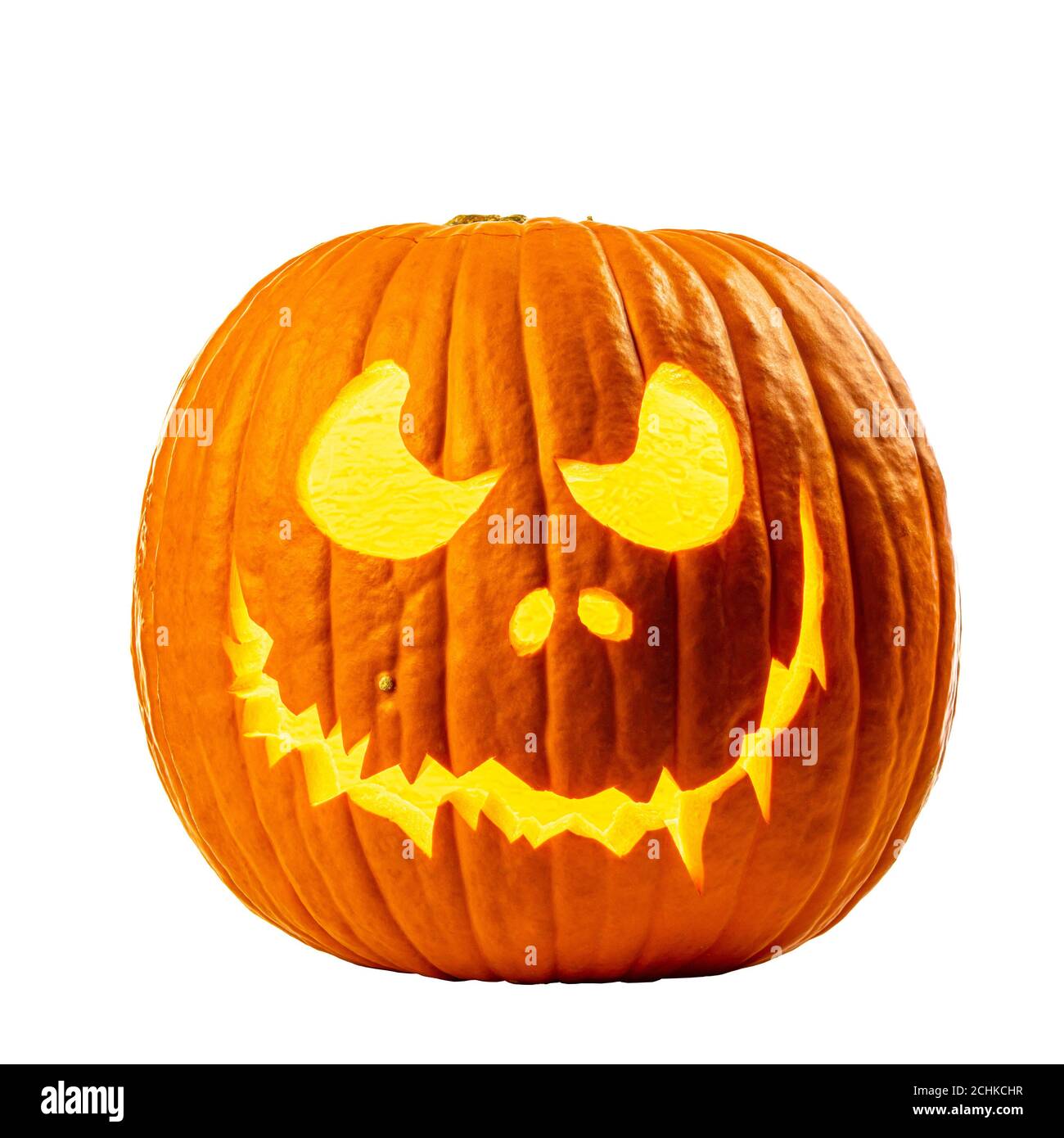Geschnitzter halloween Kürbis auf weißem Hintergrund. Stockfoto