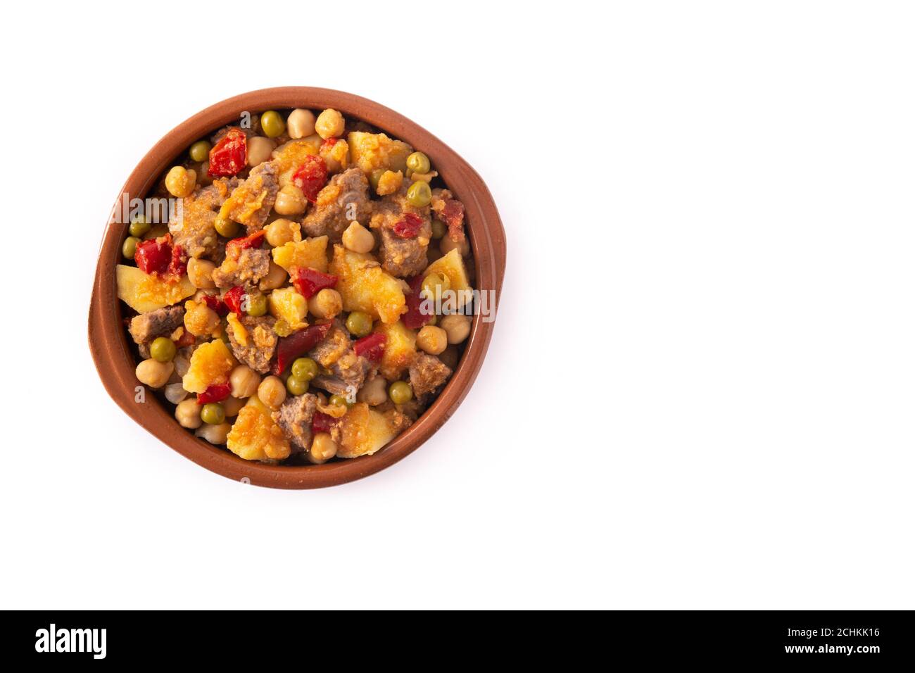 Ropa vieja Essen in Schale isoliert auf weißem Hintergrund Stockfoto