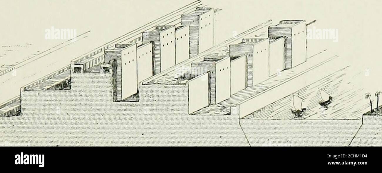 . Geschichte von Ägypten, Chaldäa, Syrien, Babylonien und Assyrien. Akes oder Sümpfe von Bahr-i-Nejif: Nebukadrezzarmultipliziert die Zahl der Deiche, und so angeordnet themthat das ganze Land zwischen den Vororten von Borsippaand Babylon könnte überflutet werden nach Belieben. Babylon war wie die Zitadelle inmitten dieser gewaltigen Außenbefestigungen, und die Ingenieure sowohl von Nabopo-Lassar als auch von seinem Sohn verausgabten alle Ressourcen ihrer ^, die von Faucher-Gudin aus einem Basrelief der Zeit Sargons im Museum des Louvre gezogen wurden. DIE DREIFACHE WAND 457 Kunst nach der Wiedergabe sie uneinnehmbar. A Tri Stockfoto