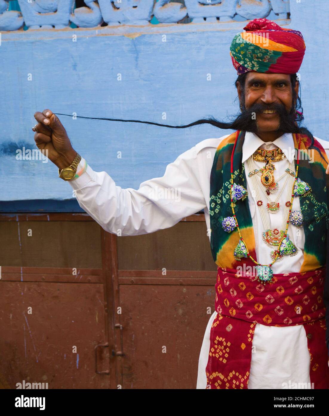 Jaipur, Indien: Inder und seine sehr langen Schnurrbärte. Stockfoto
