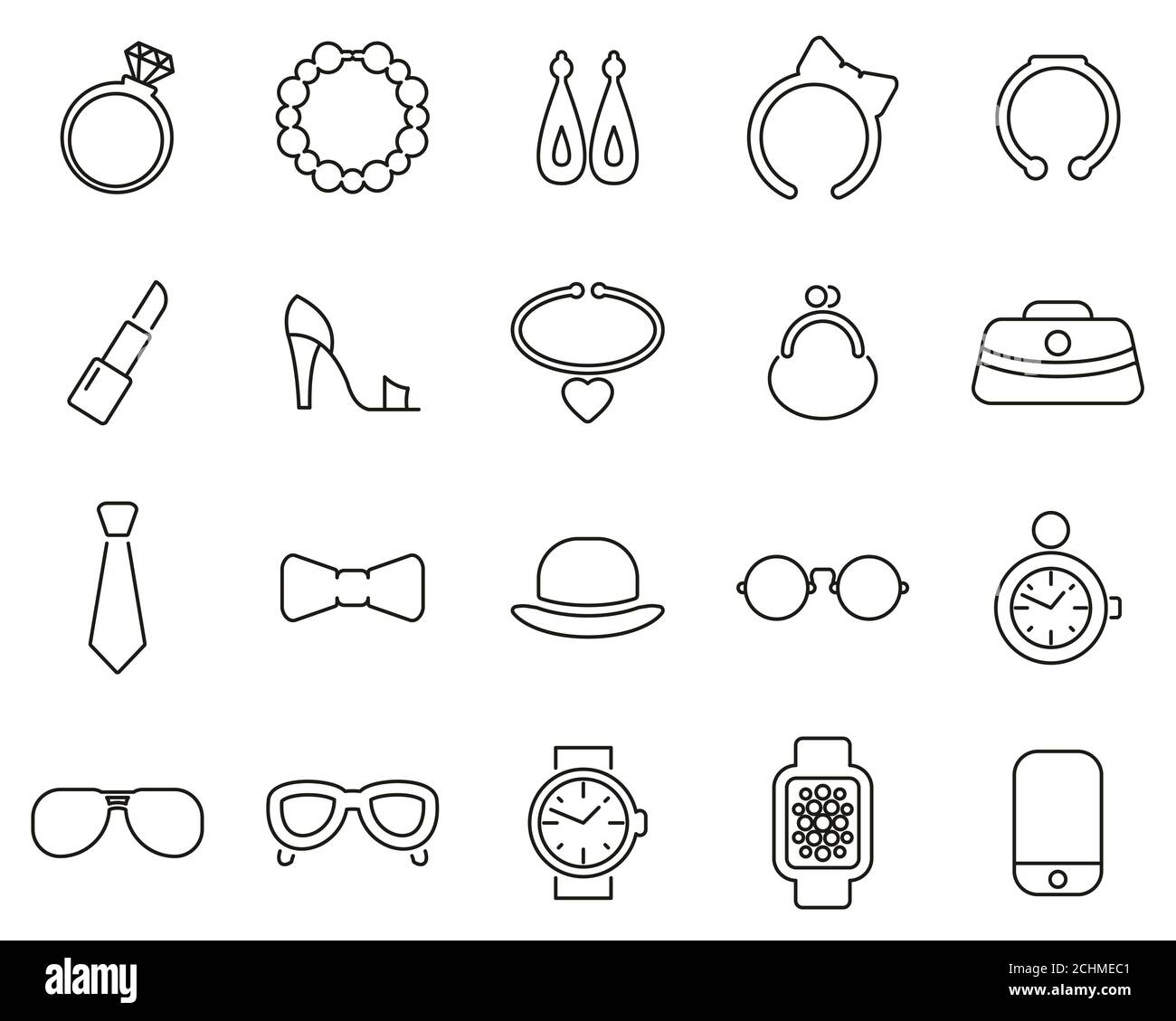 Zubehör Symbole Thin Line Set groß Stockfoto