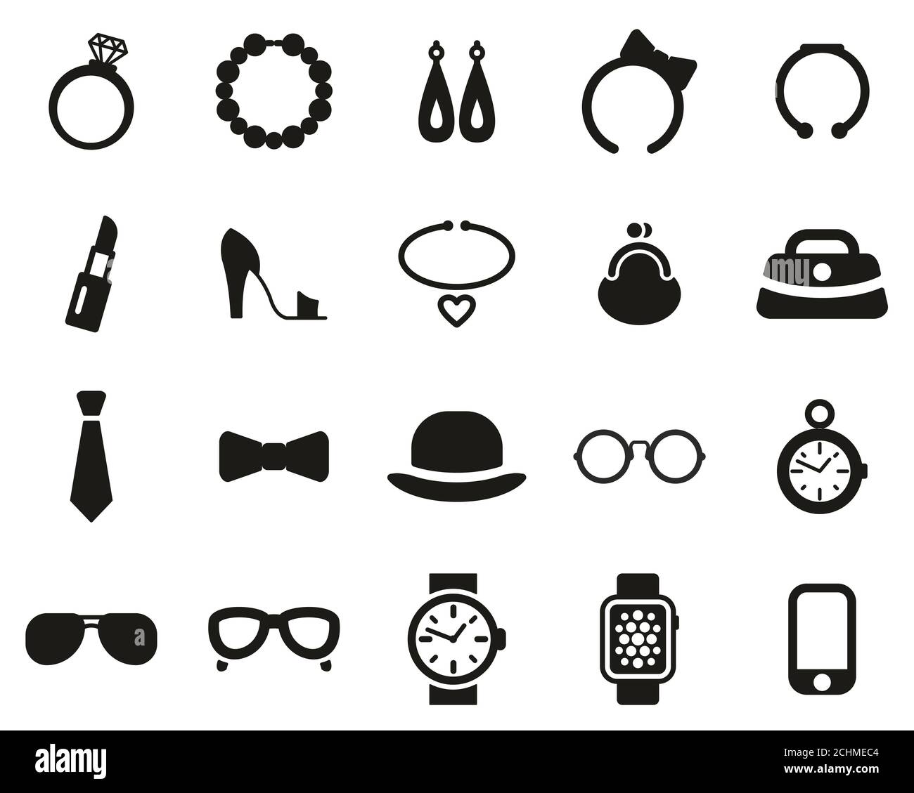 Zubehör Symbole Black & White Set groß Stockfoto