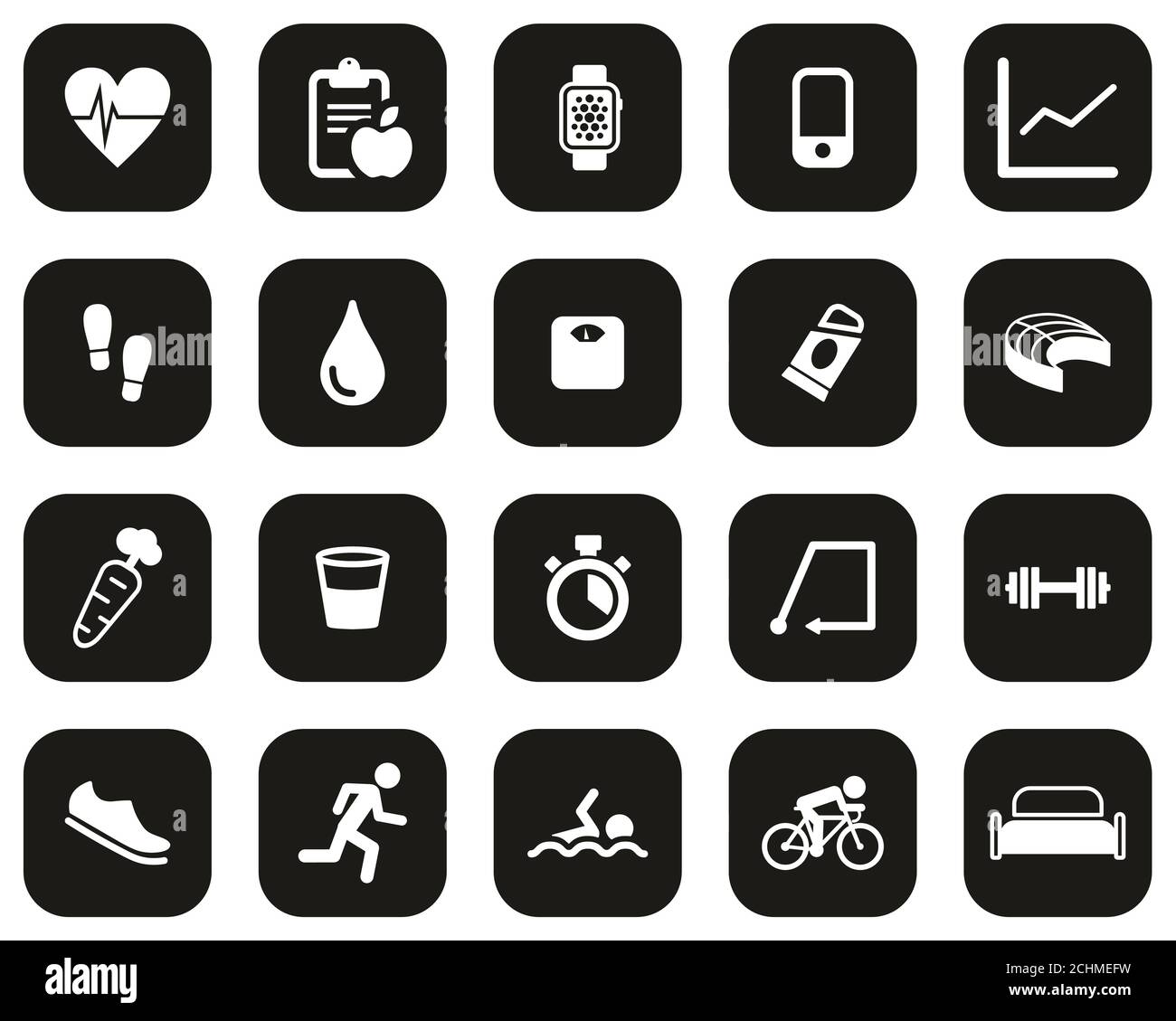 Activity Tracker Icons Weiß Auf Schwarz Flat Design Set Groß Stockfoto