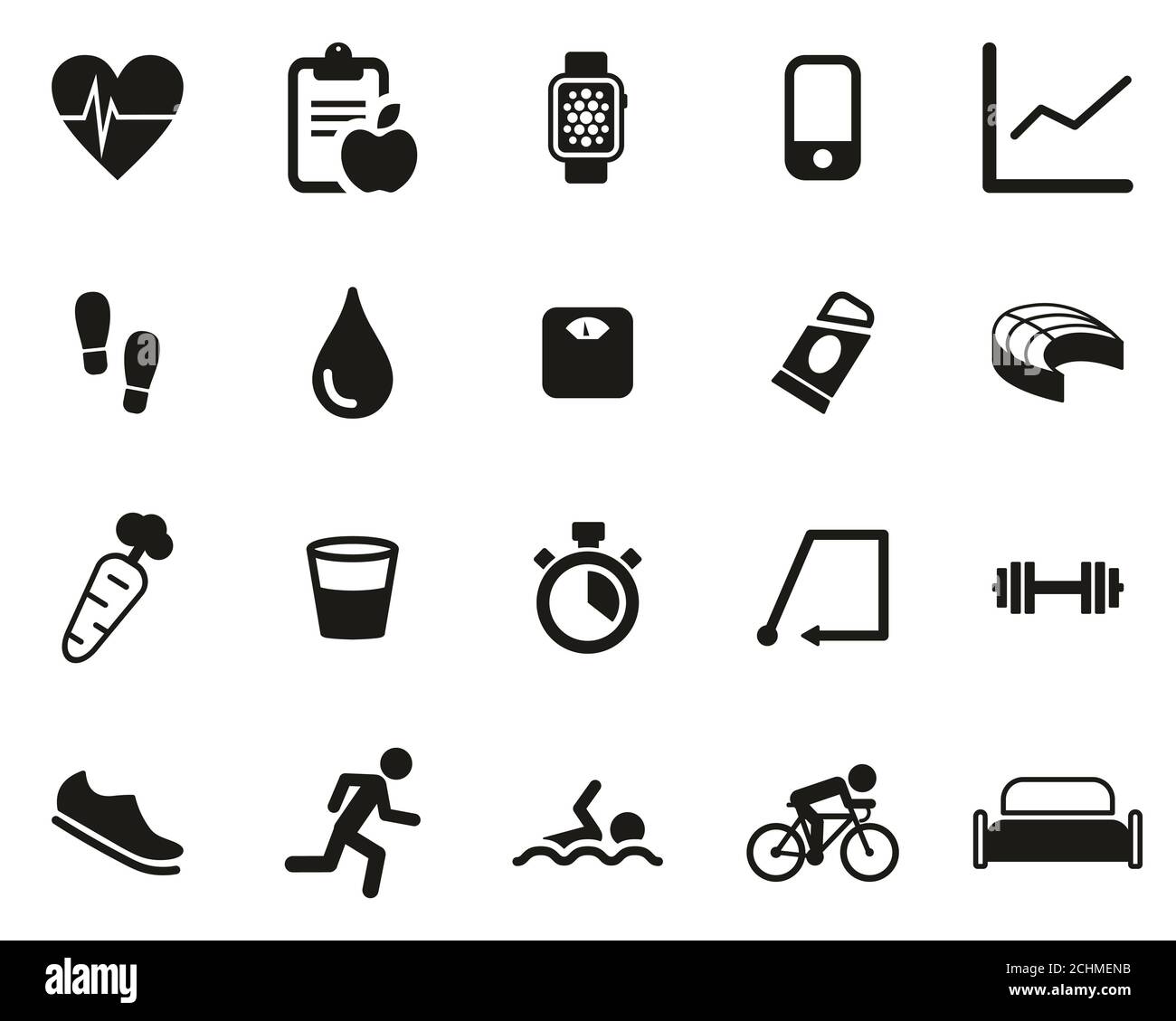 Activity Tracker Icons Black & White Set groß Stockfoto