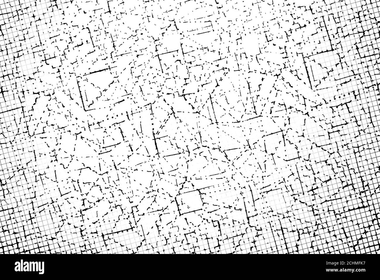 Schwarz-Weiß abstraktes geometrisches Muster. Illustration Malerei Streifen, Linien. Chaotischer Linienhintergrund. Stockfoto