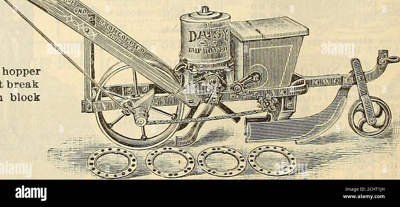 . Griffith & Turner Co : Bauernhof und Gartenbedarf . auf, ob trocken oder feucht. Wird von 20 Pfund zu 450Pfund pro Hektar säen, und wenn eine größere Menge ist want-ed, verwenden Sie die fünf-Punkt-Kettenrad und es sät 5.25 Pfund pro Hektar. HINWEIS. - Wenn die Reihen sind markiert in der Nähe?als drei Fuß sechs Zoll, wird es mehr pro Hektar EINREIHIGEN PFLANZER säen. »ER SCHNITT stellt unsere einreihige Corn SKOWirvg Cotia-Box im Pflanzer mit Maisbox im Heck dar und wird in einigen Sektionen überwiegend mit Dünger verkauft /^llll^^llfe^ RCSLF. ^r^gJjMfcjjT^B^. ^^RLSM^ Anhang. Es hat die gleiche Tropfvorrichtung und Düngemittelzuführung a Stockfoto