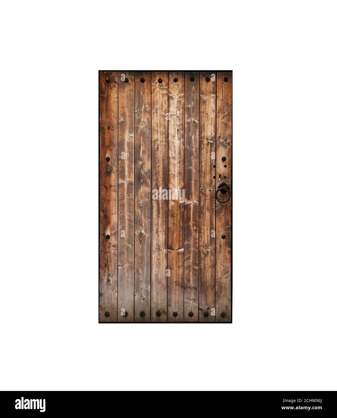 Alte Holztür isoliert auf weißem Hintergrund Stockfoto
