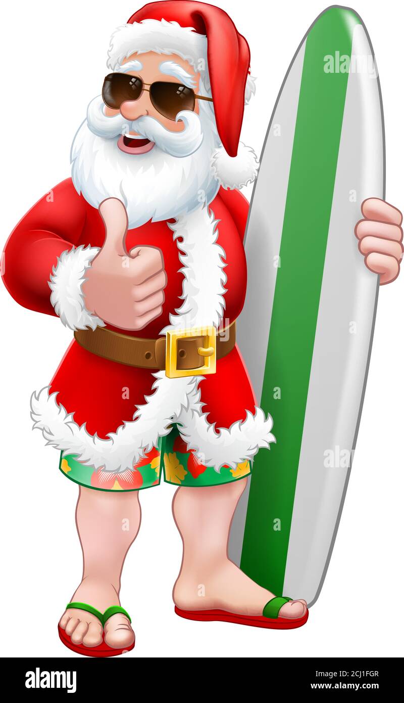 Santa Surfen Shades Surfbrett Weihnachten Cartoon Stock Vektor