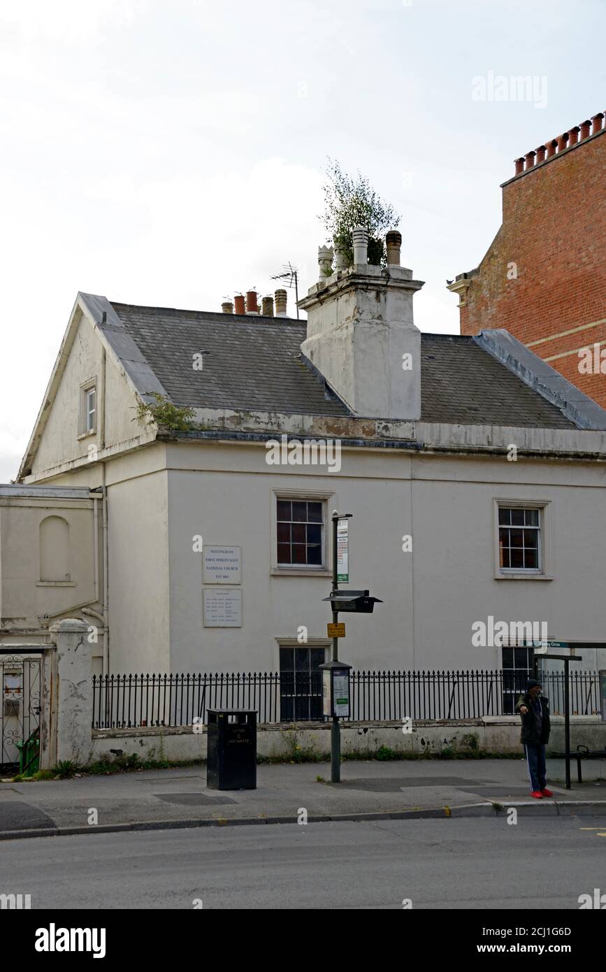 Altes Gebäude, mit Baum, der aus dem Schornsteinstapel wächst. Stockfoto
