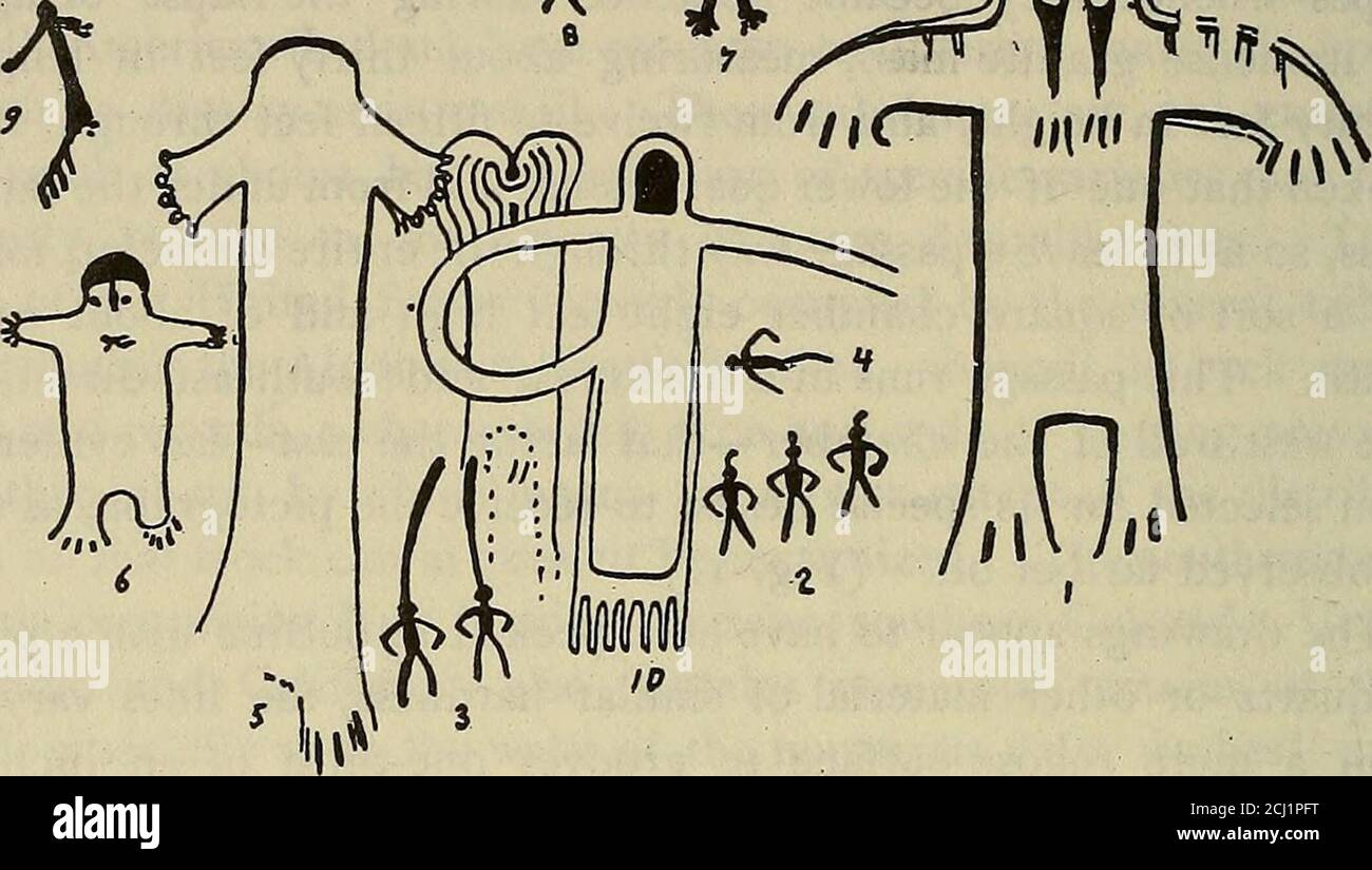 . Transaktionen der Anthropological Society of Washington . ral-schalenförmige Abstufungen, die als Mörtel zum Schleifen und zur Vorbereitung der farben dienten. Spuren von Farbe bleiben noch; und eine dünne, glasierte Oberfläche erschien, die den Punkt einer Klinge, nach meinem Versuch Entfernung für die Analyse drehte. Leim wird von den Indianern an diesem Tag aus den Hufen von Antilope oder Hirsch, und auch aus dem Tailof des Bibers hergestellt. Dass das letztere Tier diese Region zu einer Zeit besuchte, zeigt sich an der Darstellung davon an der Decke der Kammer. Pigmente werden in einer dünnen Lösung von Kleber gemischt, fo Stockfoto