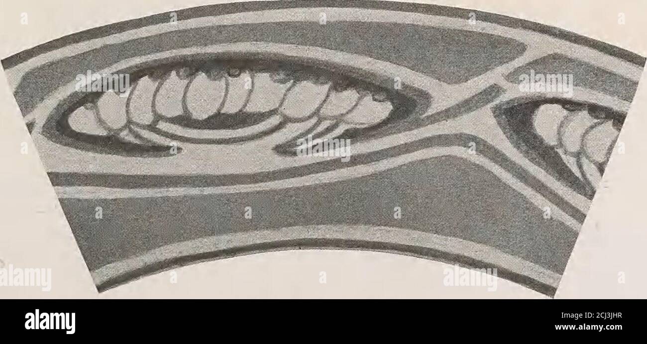 . Keramic Studio . PLATTE: H. E. HODGDON Behandlung durch Jessie M. Bard. THRAKIEN im Design und Umriss mit einer feinen grauen Indien■*- Tinte HNE. Malen Sie eine dünne Wäsche von Spezialöl über die Grautöne und Staub mit zwei Teilen Pearl Grey, einem Teil Grey fürFlesh und einem kleinen Teil Yellow Brown. Der dunkelste Ton das Design inklusive der beiden Bänder ist Grüngold. Out-line rund um die Beeren sind die gleichen Teile von Gelb Rot und Carna-tion. 20 HlEramic Studio Stockfoto