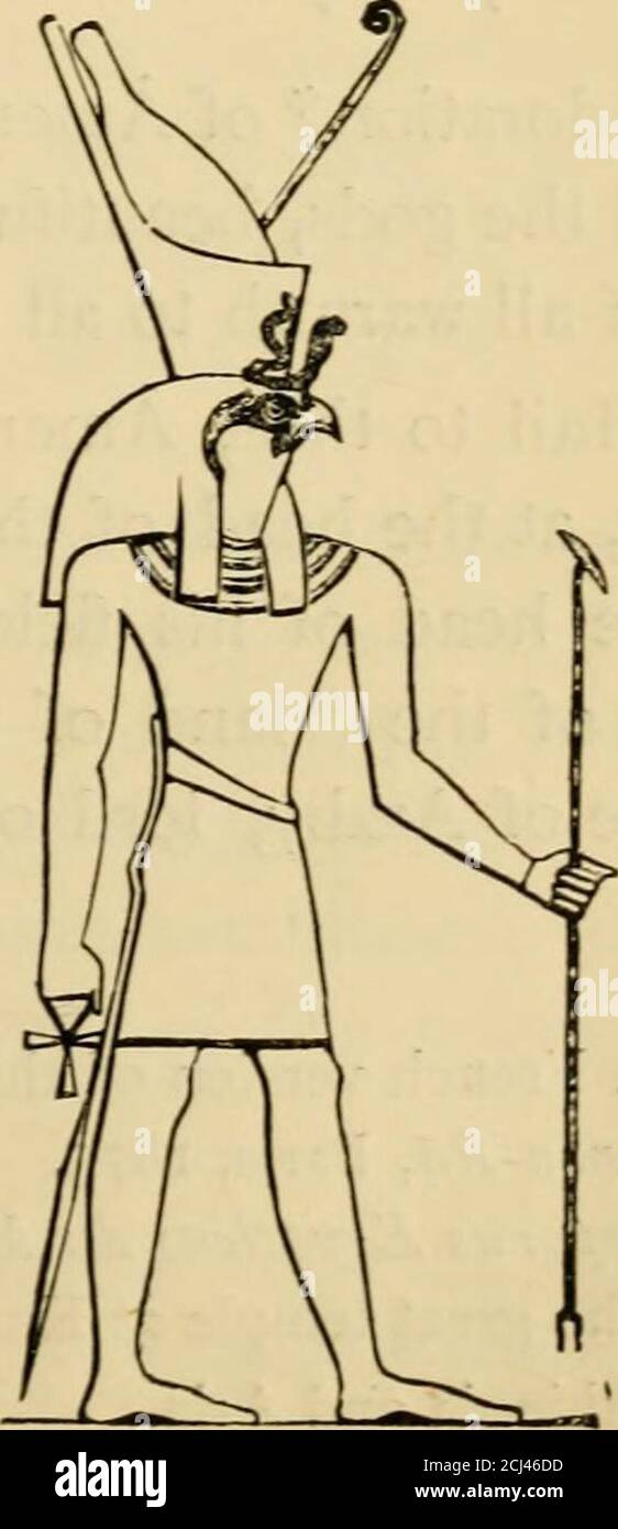 . Der Nil. Hinweise für Reisende in Ägypten . HORUS. 98 NOTEN FÜR REISENDE IN ÄGYPTEN. Amen-Ra (L1--J 03, Mut, und Chonsu bildeten die und •als große Triade von Theben. Amen-Ra wurde gesagt, der Sohn von Ptah zu sein, und er scheint, die Attribute vieler der Götter usurped zu haben. Das Wort Amen bedeutet verborgen. Seine Haupttitel waren herr der Throne der beiden Länder und König der Götter. Er wird dargestellt als das Tragen von Hörnern und Federn, und halten Regel, j Dominion, 1 Macht, B - M Stabilität. Der gott Amsu 3€ wa eine Form von Amen-Ra. Die hochgesteckte Position, die Amen-Ra, ursprünglich amere lokale Gottheit, besetzt am Stockfoto