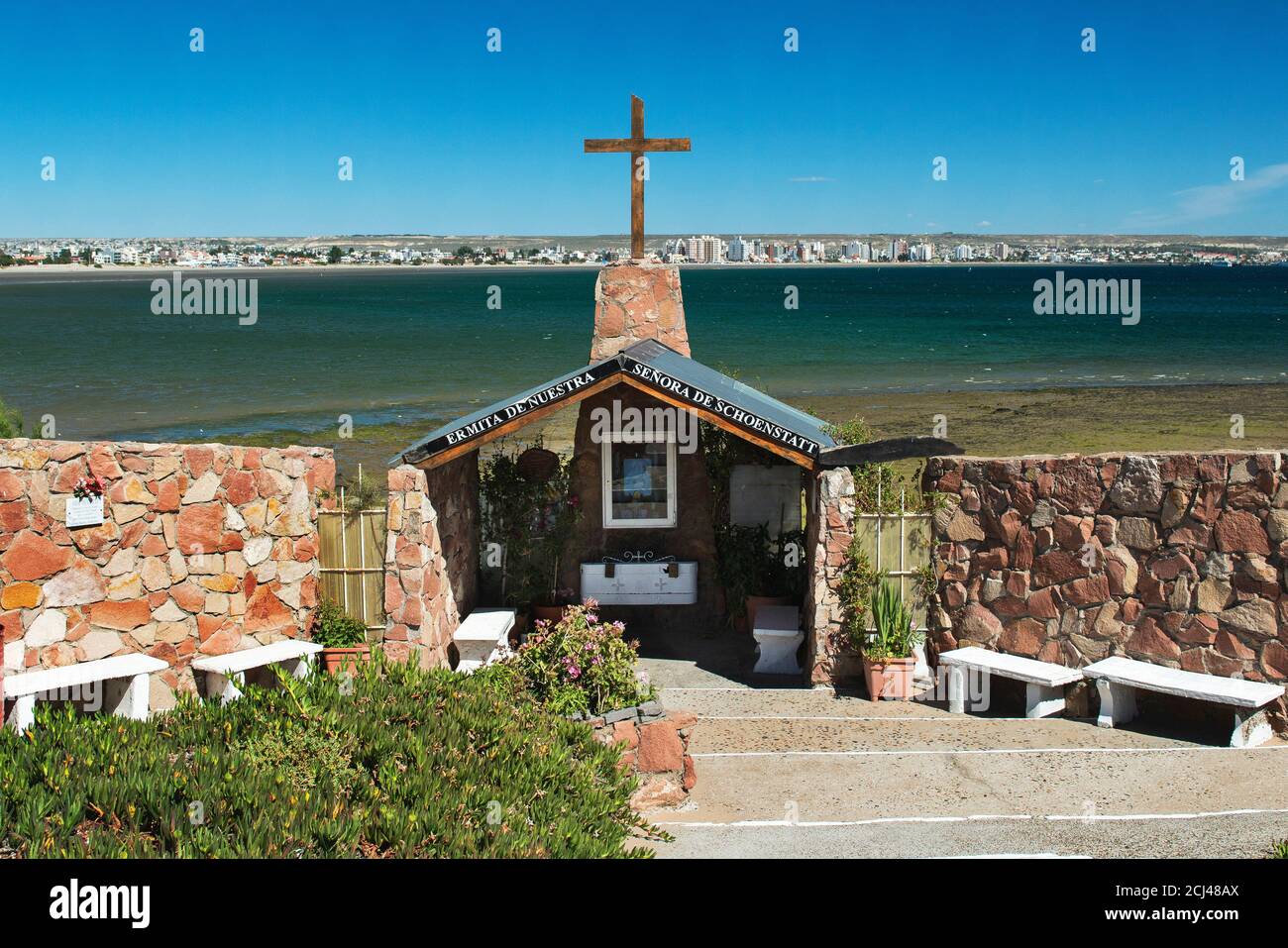 Denkmal der ersten walisischen Siedler in Puerto Madryn, Punta Cuevas Historical Park, Puerto Madryn, Patagonien, Argentinien, Südamerika Stockfoto