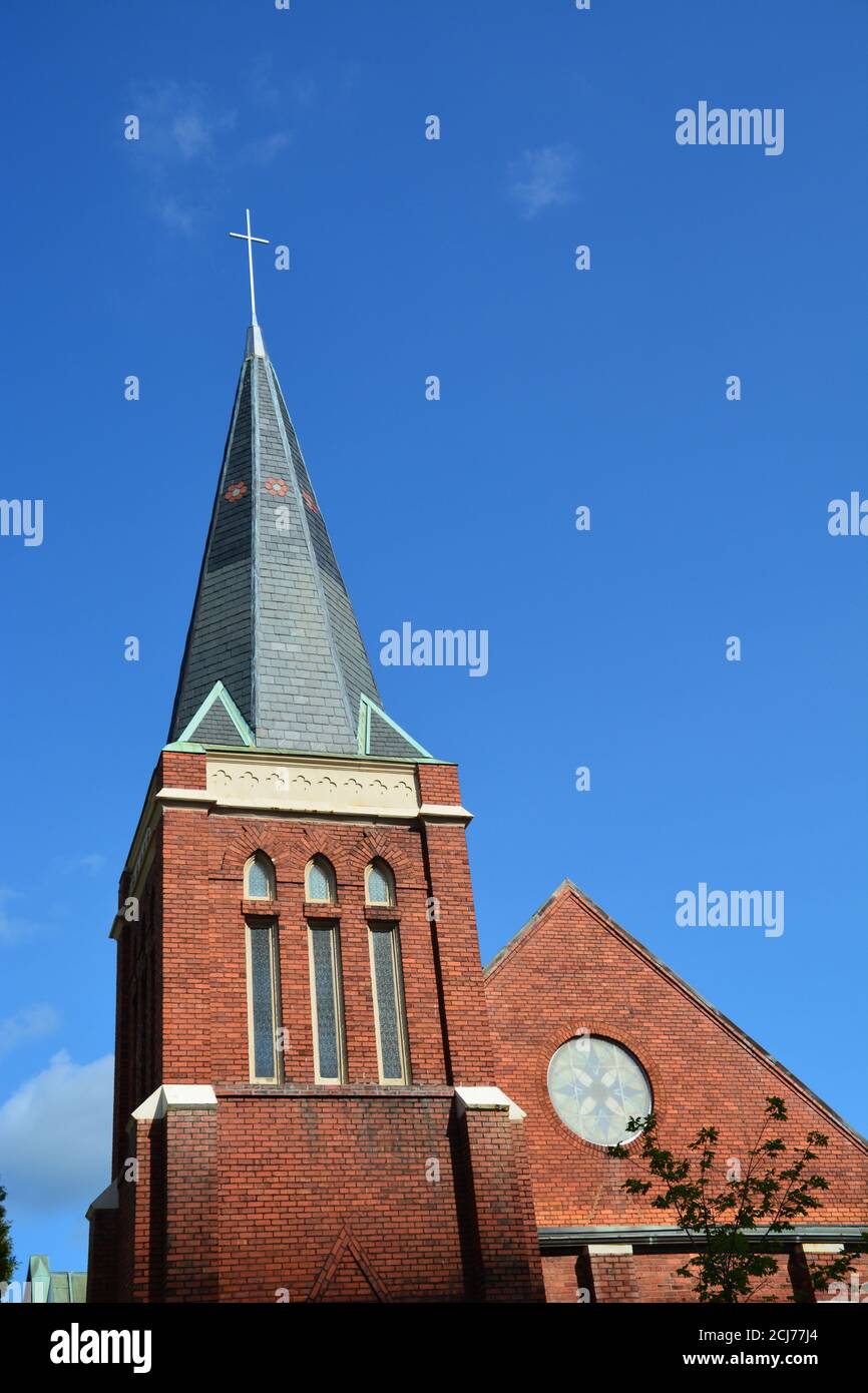 Der Glockenturm für die erste Baptistenkirche in Raleigh North Carolina. Stockfoto