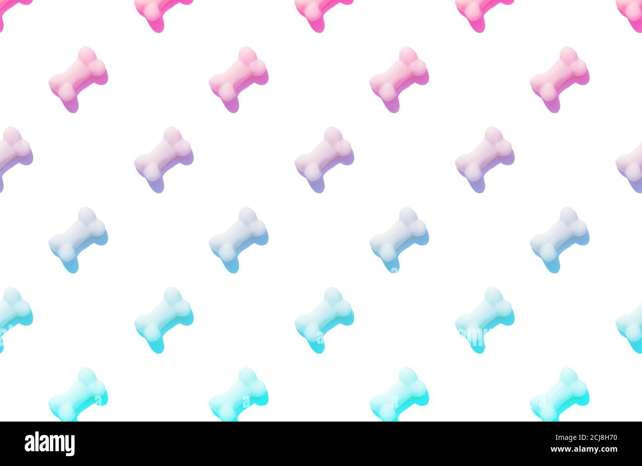 Muster mit Marmelade in Form von Knochen auf weißem Hintergrund mit Neonton. Lustige Ferienwohnung Lay Konzept. Stockfoto