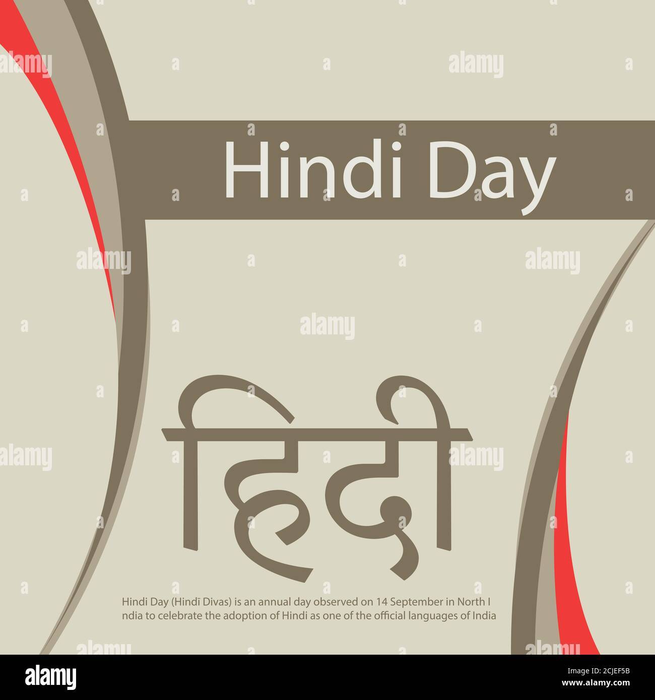 Hindi-Tag (Hindī Divas) Ist ein jährlicher Tag, der am 14. September im Norden beobachtet wird Indien, um die Annahme von Hindi als einer von zu feiern Die Amtssprachen o Stock Vektor