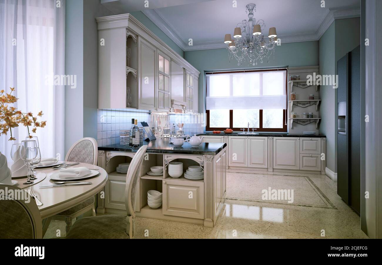 Luxus Küche Interieur. 3d-Bilder Stockfoto