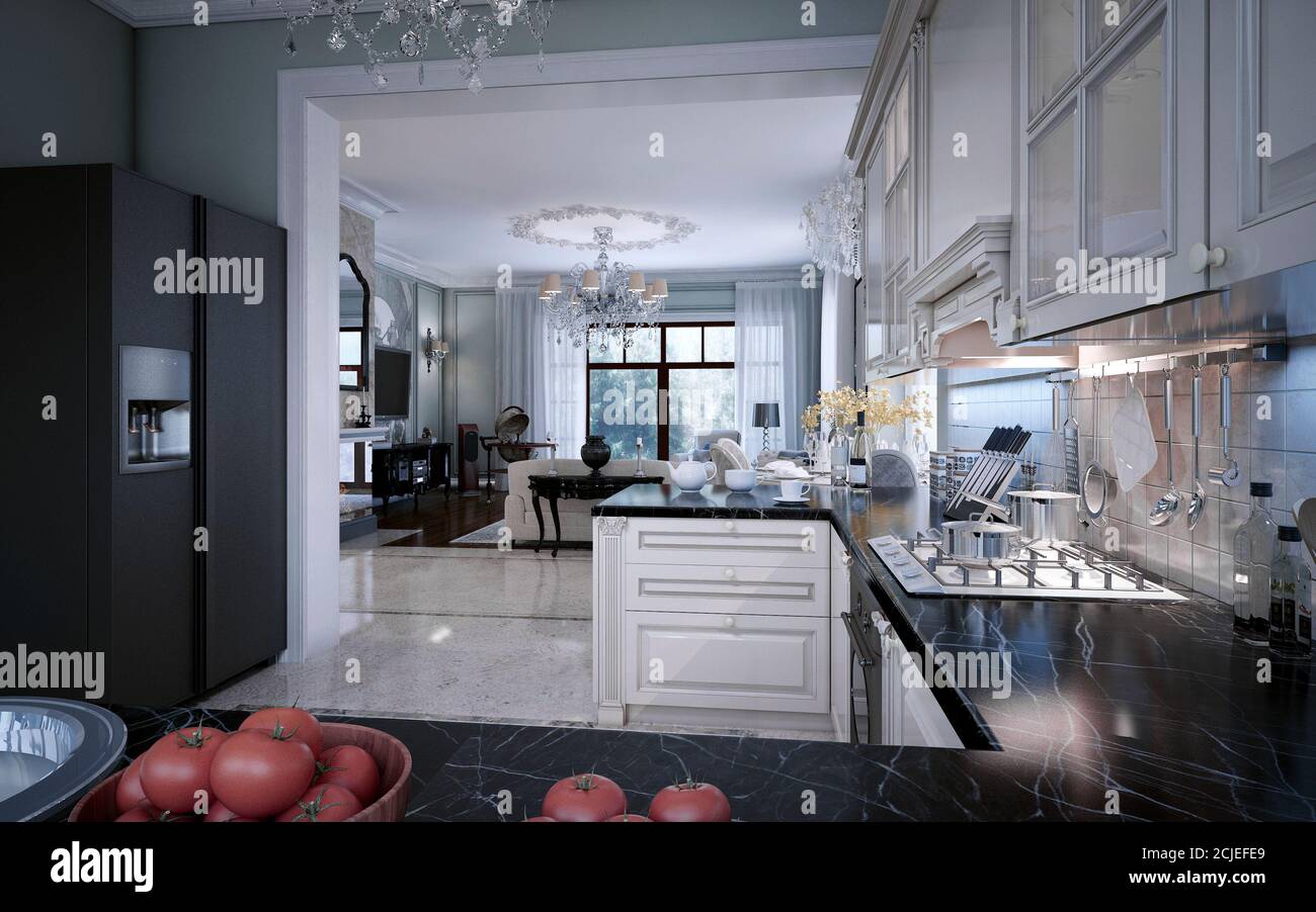 Luxus Küche Interieur. 3d-Bilder Stockfoto