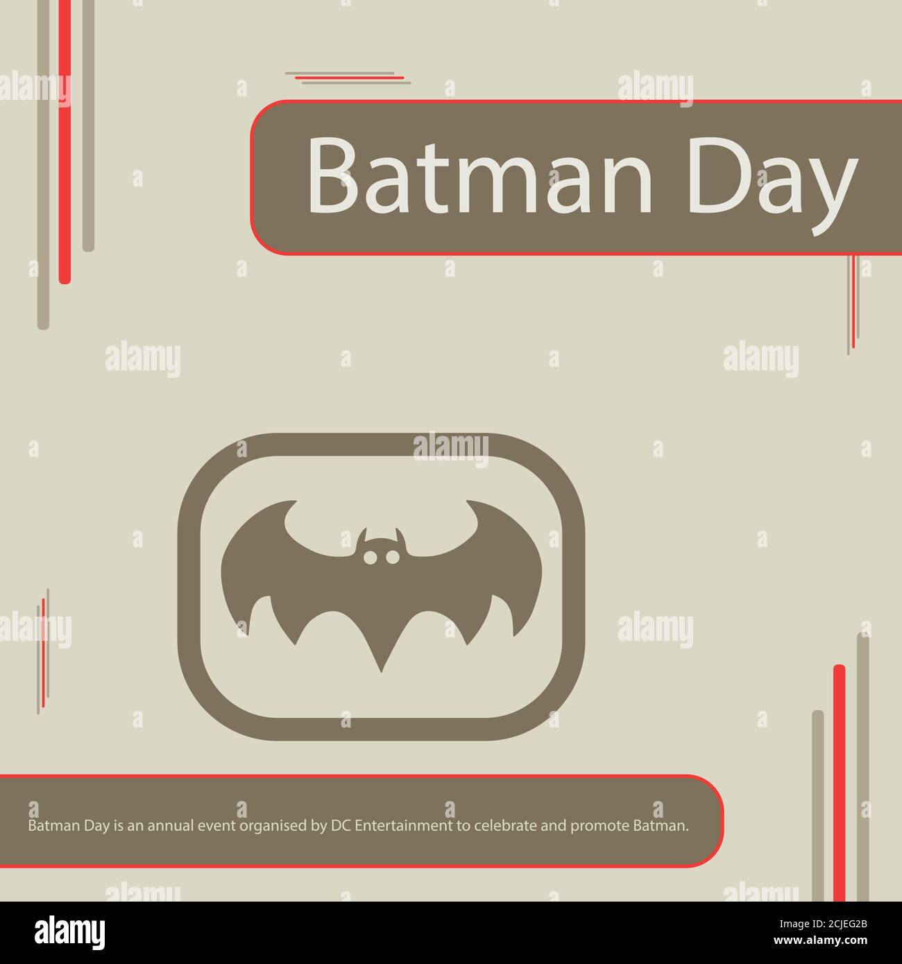 Batman Day ist eine jährliche Veranstaltung, die von DC Entertainment organisiert wird, um Batman zu feiern und zu fördern. Stock Vektor