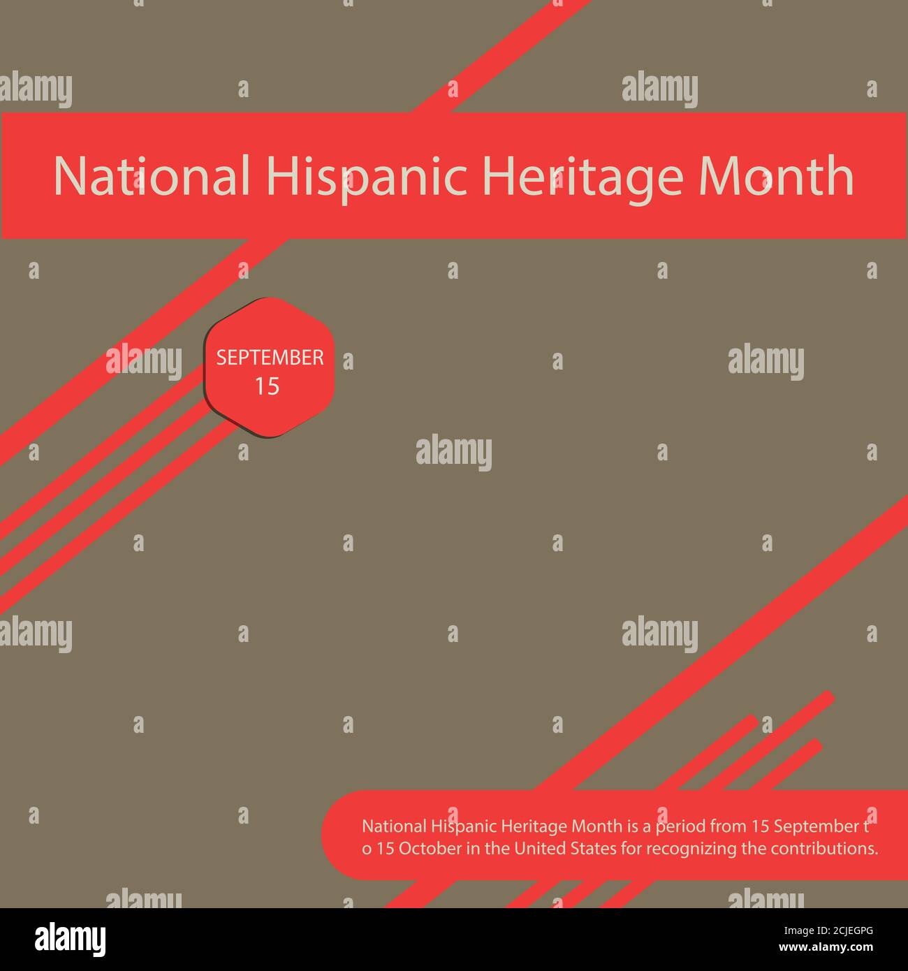 National Hispanic Heritage Month ist ein Zeitraum vom 15. September bis 15. Oktober in den Vereinigten Staaten für die Anerkennung der Beiträge. Stock Vektor