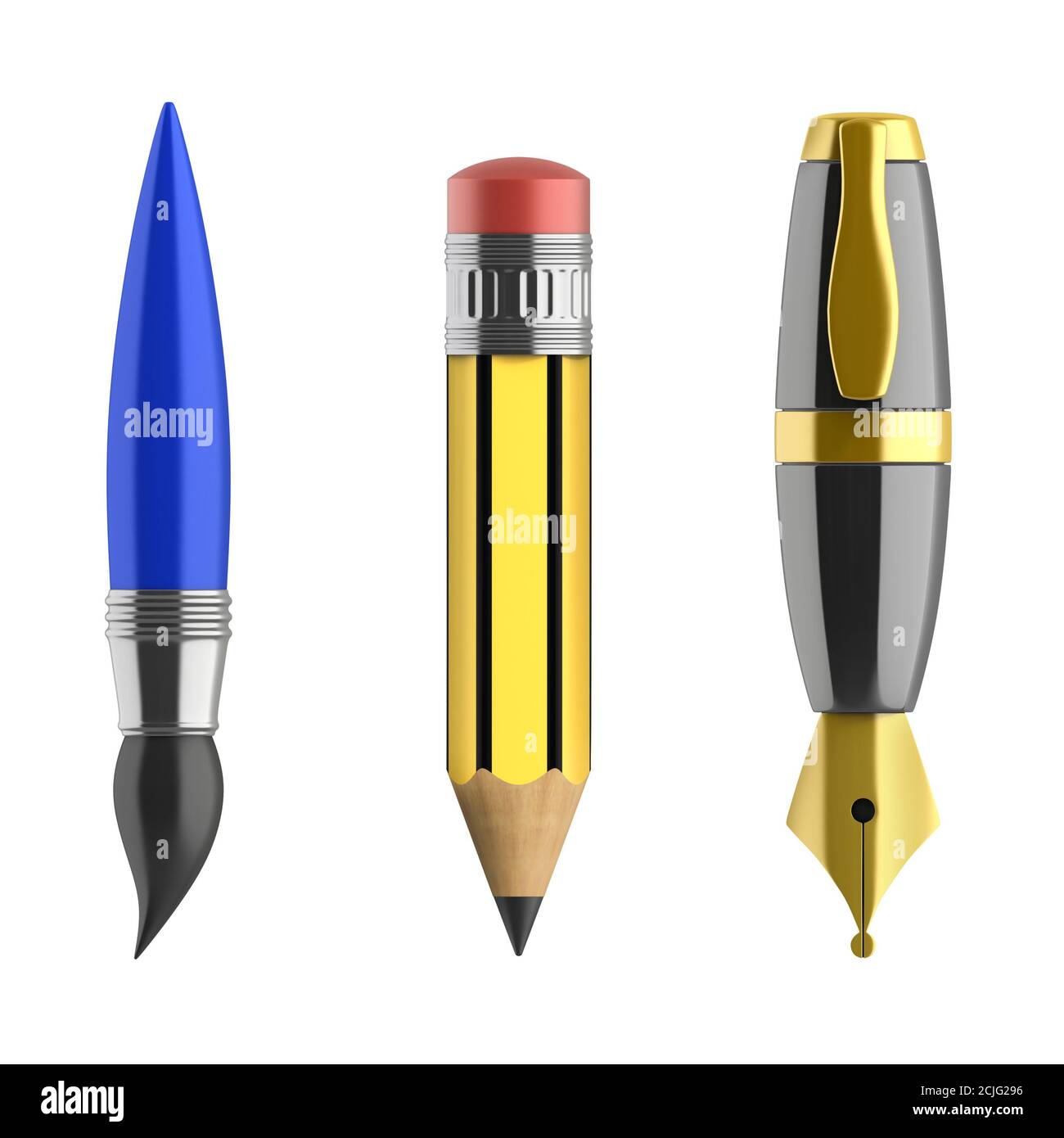 3D-Symbole für Bleistift-Pinsel Stockfoto