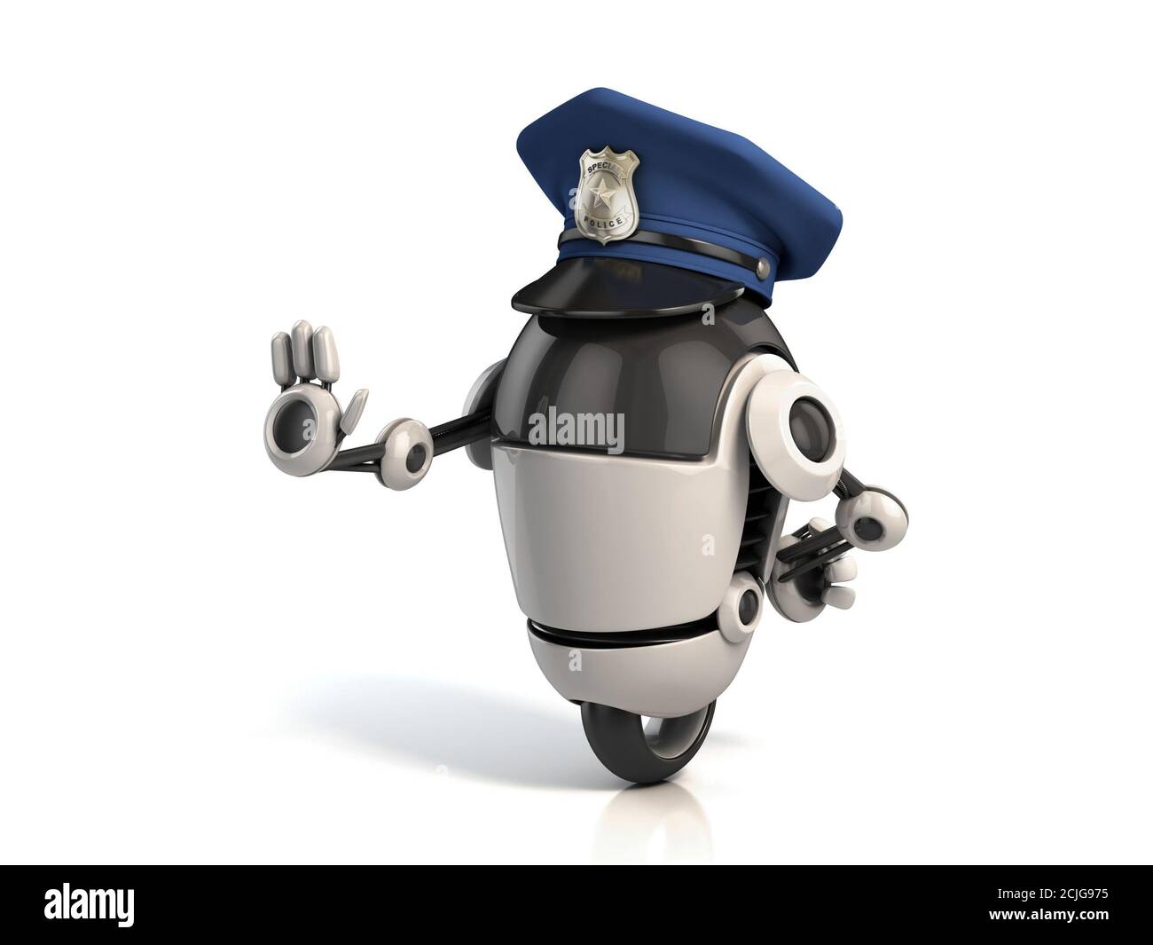 Roboter Polizist auf weißem Hintergrund 3d-Rendering Stockfoto