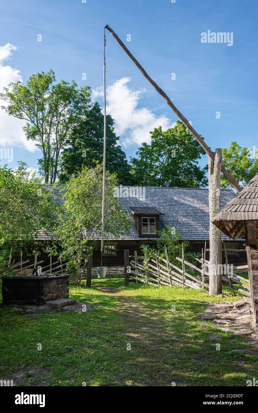 Hiiumaa Freilichtmuseum Bauernhof Mihkli, Estland. Die meisten Gebäude stammen aus der Mitte des 18. Jahrhunderts. Einer der am besten erhaltenen Bauernhöfe. Stockfoto