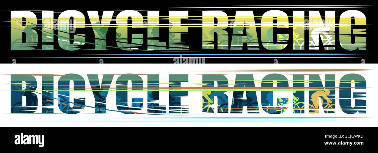 Radrennen. Beschriftung. Straßensport. Isolierter Vektor auf schwarzem, dunklem und weißem Hintergrund. Radsport, Wettbewerb und Rennen Emblem. Team-Rennfahrer Rennen A Stock Vektor