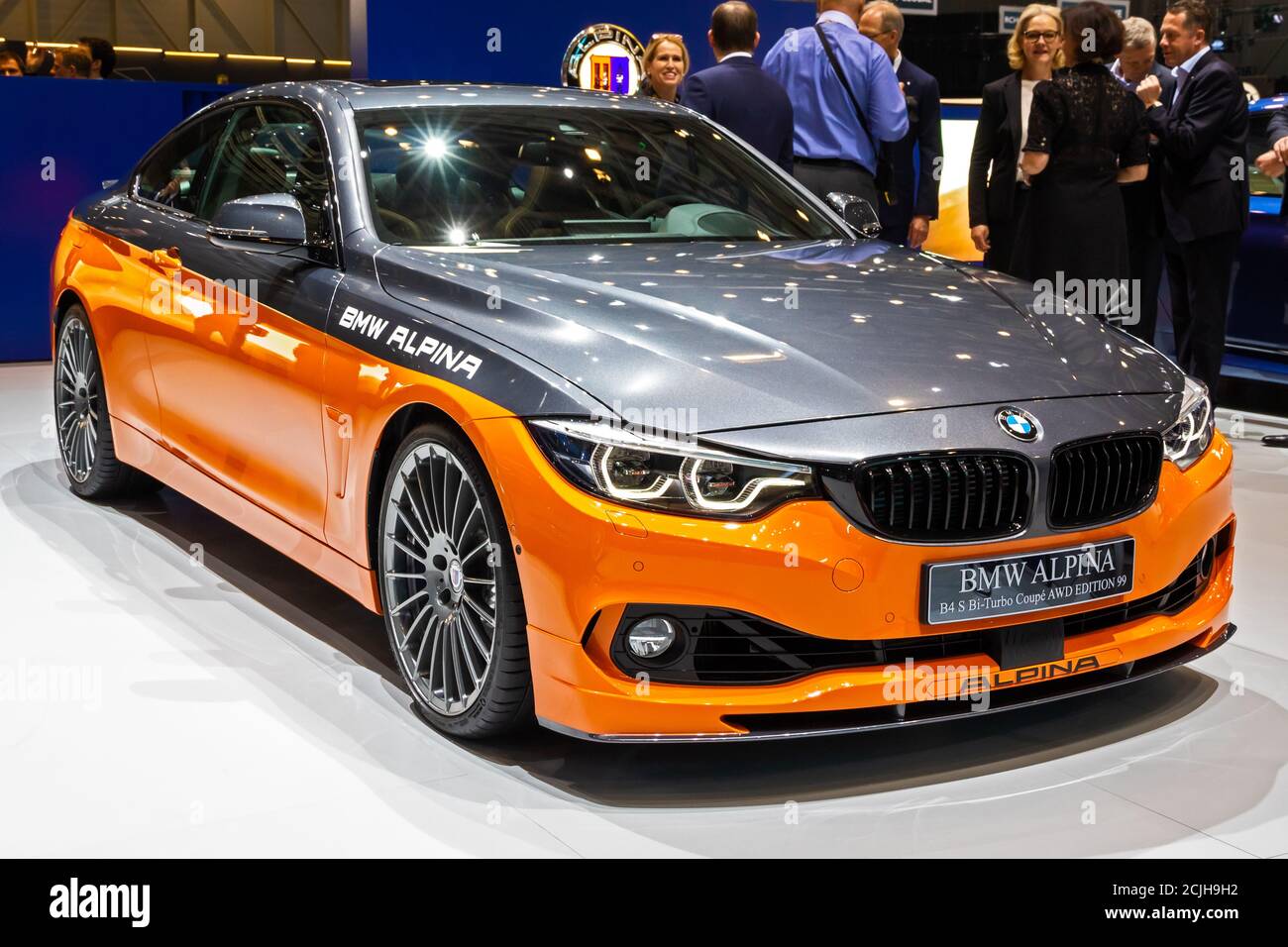 BMW Alpina B4 Coupé AWD Edition präsentiert sich auf dem 89. Internationalen Automobilsalon in Genf. Genf, Schweiz - 5. März 2019. Stockfoto