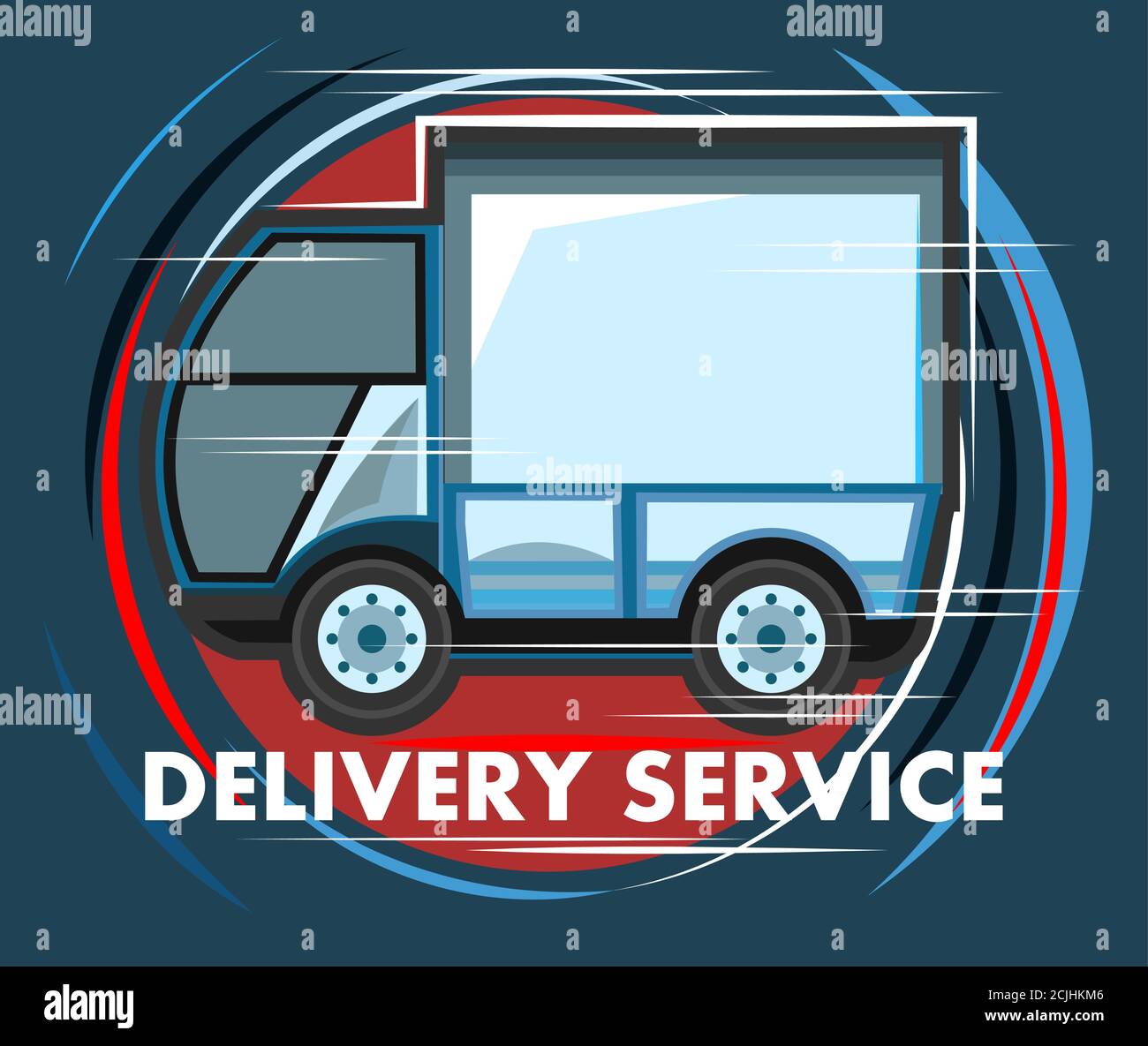 Express-Lieferservice in der Stadt. Vektorgrafik. Kleiner LKW für den Transport von Waren. Logo. Symbol. Stock Vektor