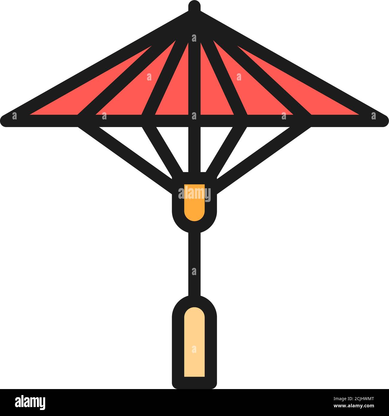 Japanischer Sonnenschirm flache Farbe Linie Symbol. Stock Vektor