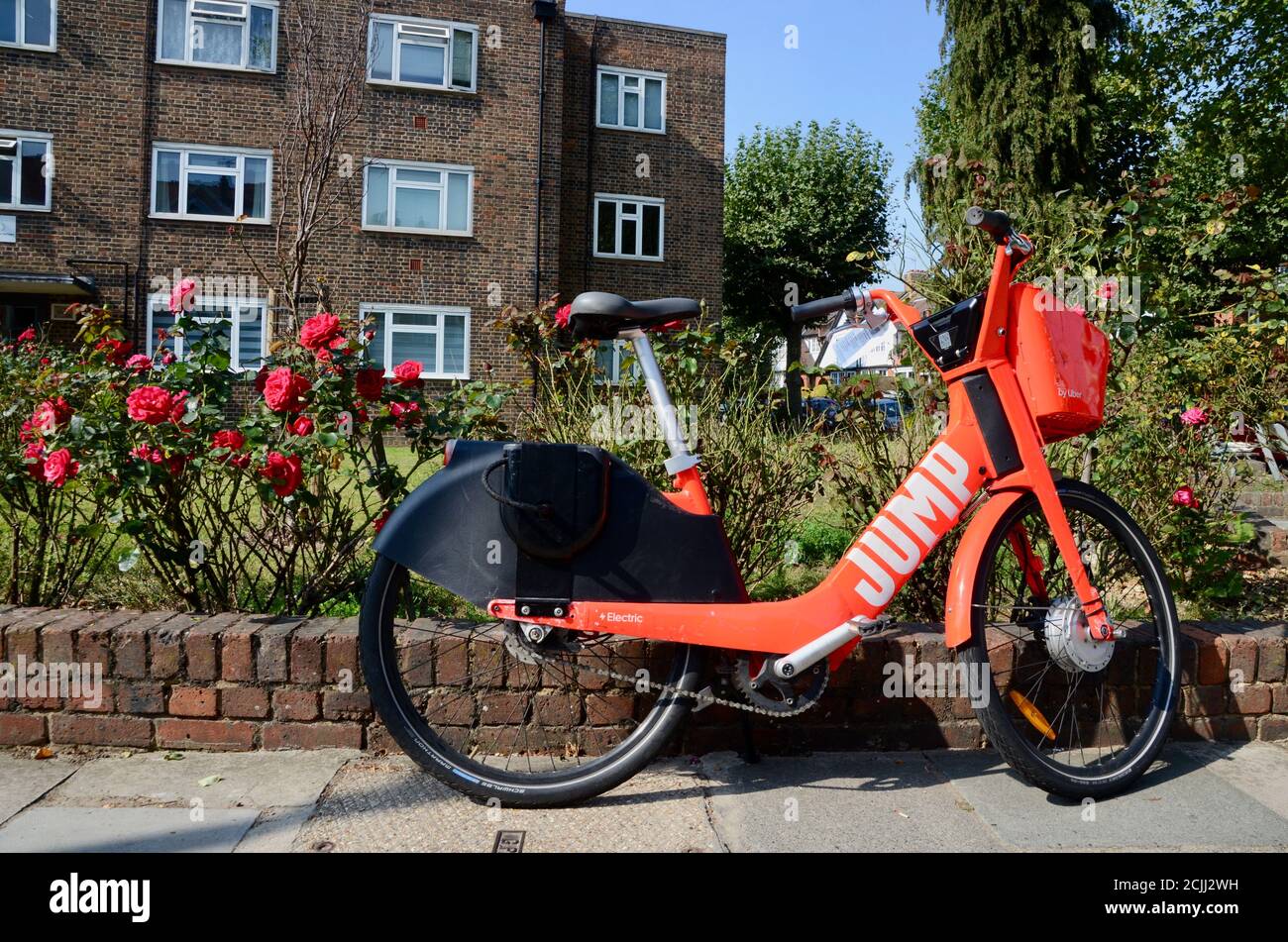 Jump Vermietung Fahrrad geparkt in hornsey Nord london england VEREINIGTES KÖNIGREICH Stockfoto