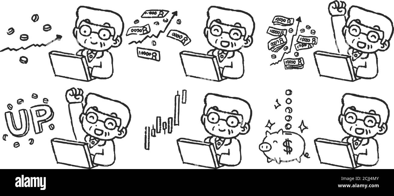 Dies ist eine Illustration von Monochrom alten Mann, der gemacht Eine Menge Geld durch Investitionen Stock Vektor