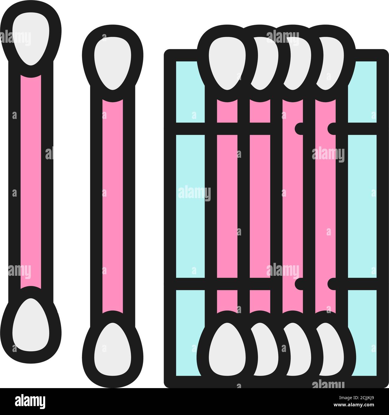Wattestäbchen für Ohren, Tupfer flache Farbe Linie Symbol. Stock Vektor