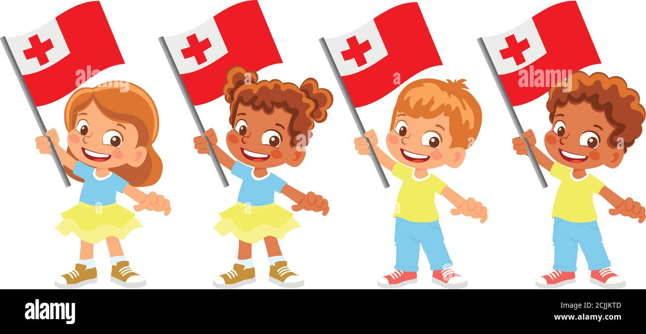 Tonga Flagge in der Hand. Kennzeichen für Kinder. Nationalflagge von Tonga Vektor Stock Vektor