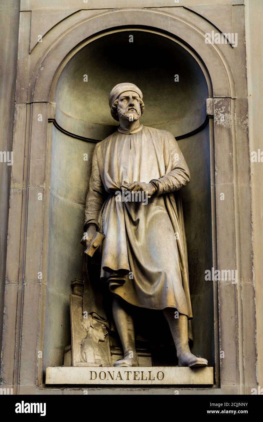 Statue von Donatello in Florenz Stockfoto