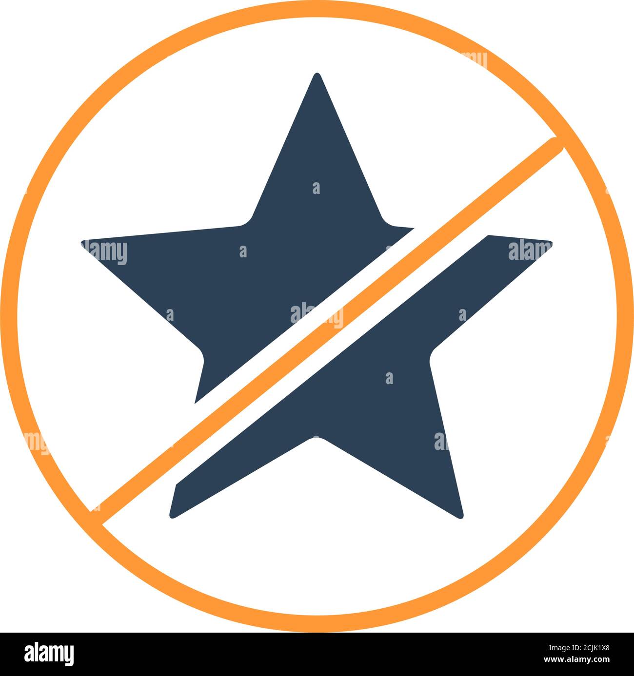 Verbotenes Schild mit einem sternfarbigen Symbol. Negatives Feedback, Verbot der Bewertung, zu Favoriten hinzufügen, Bewertungen Symbol Stock Vektor