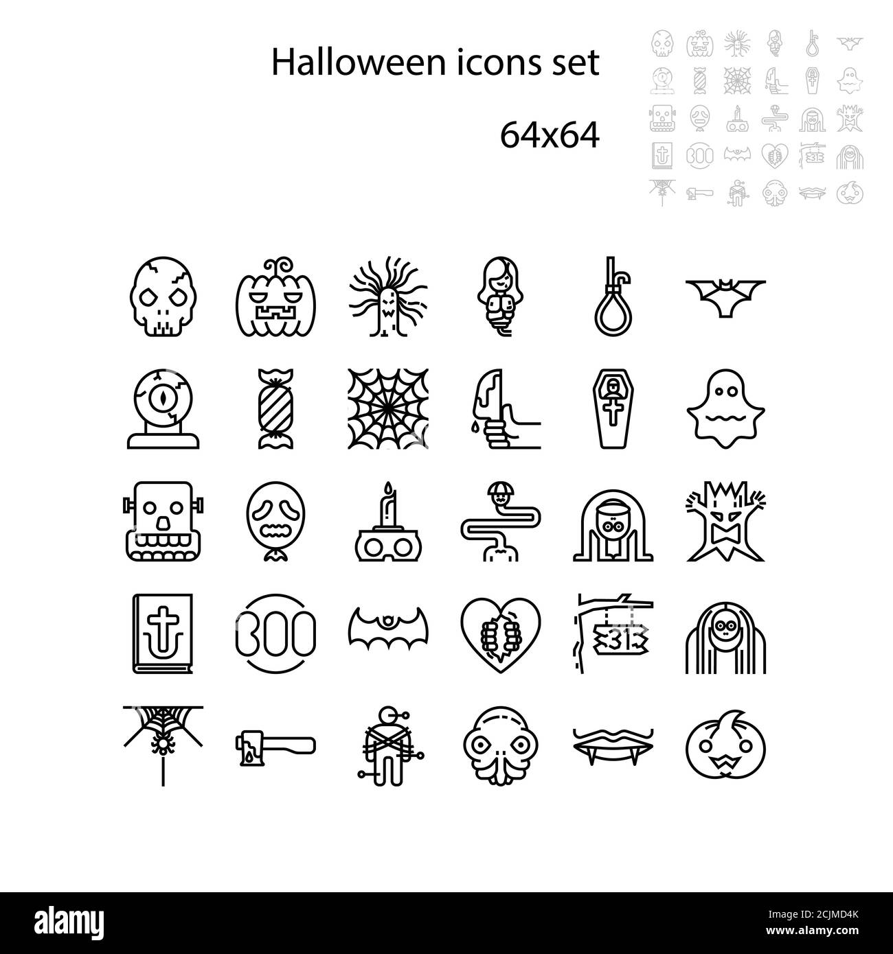 Sammlung von halloween Silhouetten Symbol. Geist oder Monster. Dämon oder Satan Zeichen. Für Feier, Vorlage und Dekoration. 64x64 Pixel Perfect-Symbol Stock Vektor