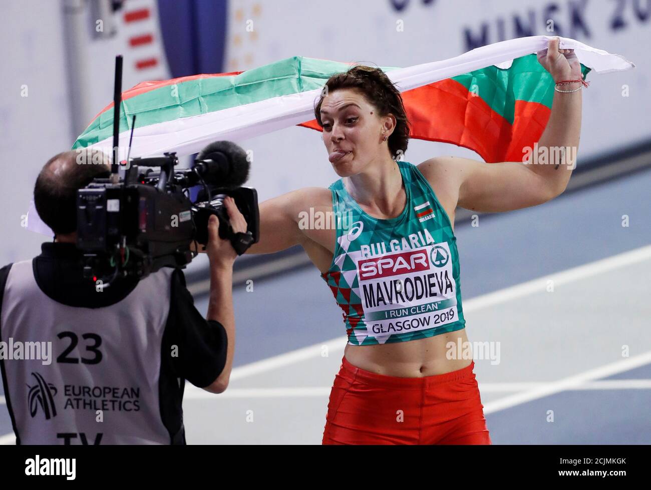 Bulgarias radoslava mavrodieva feiert danach Fotos und Bildmaterial