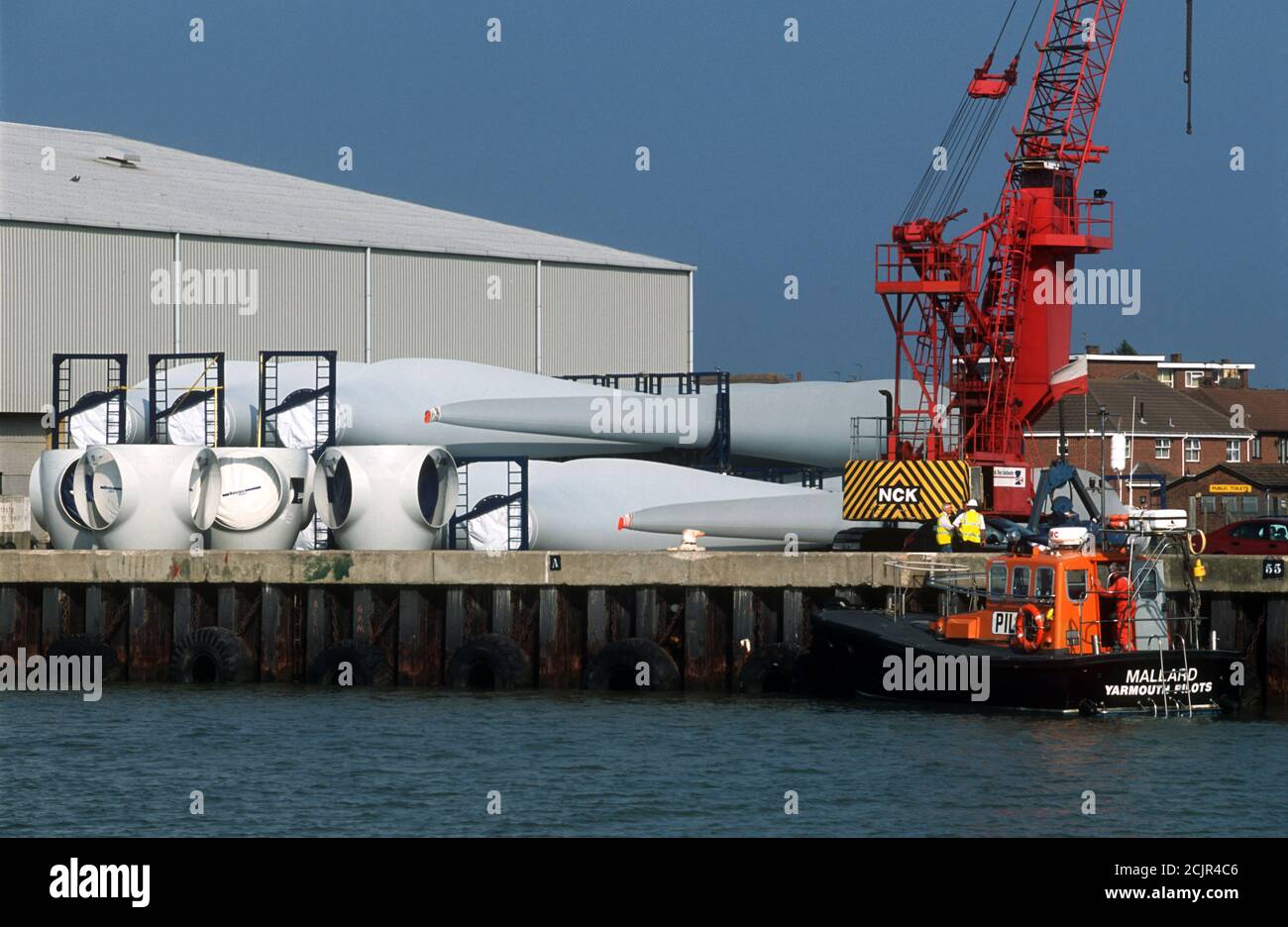 Vestas-Windenergieanlagen-Komponenten, Hafen von Great Yarmouth, Norfolk, Großbritannien. Stockfoto