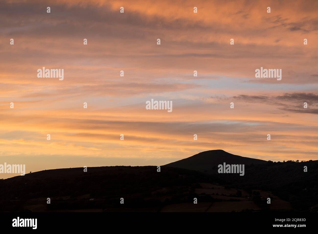 Sugar Loaf Mountain Sunset, Wales, Großbritannien Stockfoto