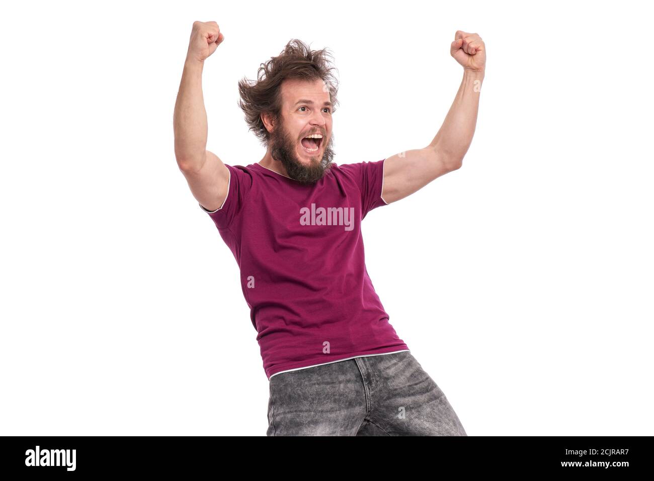 Verrückte bärtige Mann Emotionen und Zeichen Stockfoto