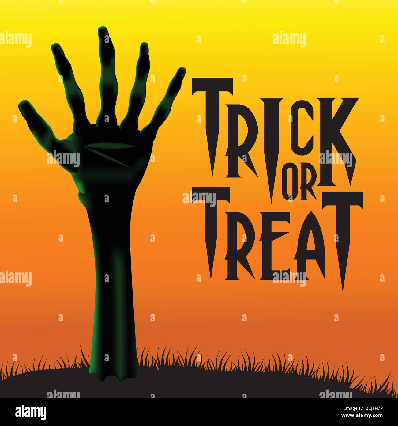 Trick or Treat halloween Party Banner Einladung mit Illustration von zombie Leiche Hand vom Boden Stock Vektor