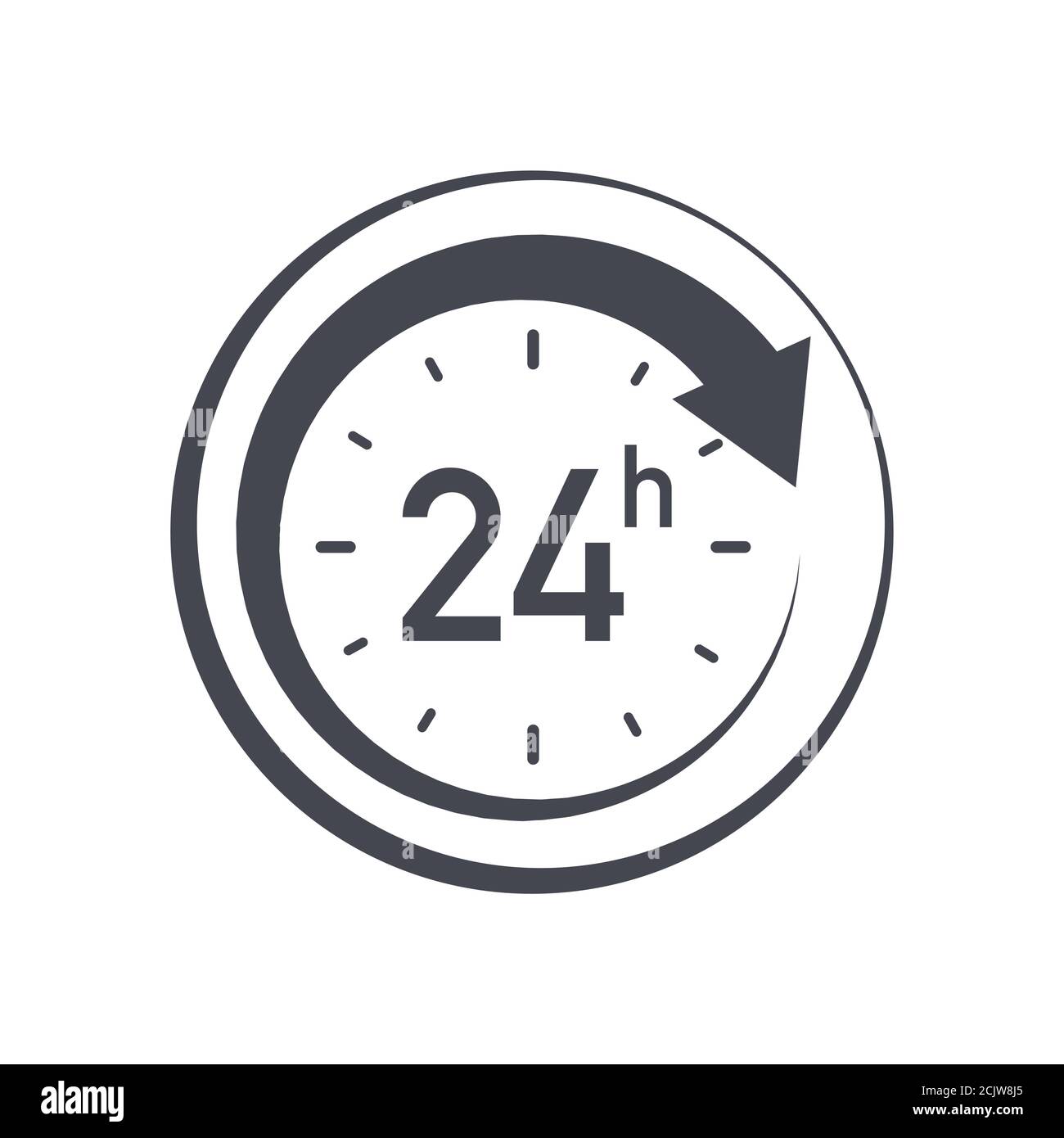 24h-Symbol. Flache Vektorgrafik in Schwarz auf weißem Hintergrund. Stock Vektor