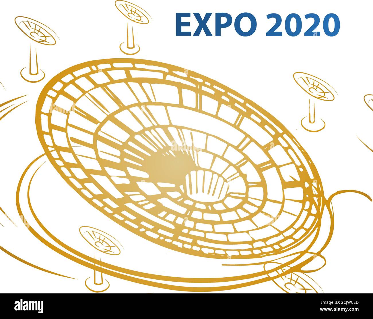 UAE dubai expo 2020 GROSSE Foster-Partner grimshaw Pavillon Nachhaltigkeit, EIN minimaler Stil der Dubai Skyline Konzept im Jahr 2020, Hintergrund flach h Stock Vektor