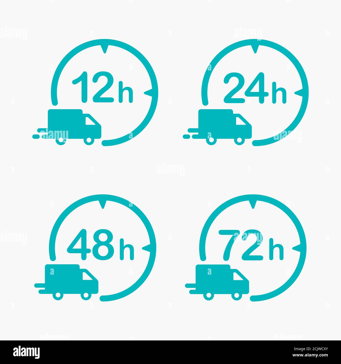Lieferung in 12, 24, 48 und 72 Stunden Icon Set. Vektorgrafik für flache Versandart. Stock Vektor